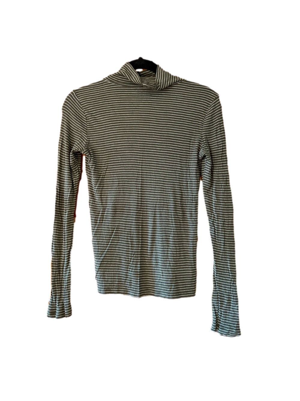 American Eagle Green Striped Ribbed Turtleneck Long Sleeve